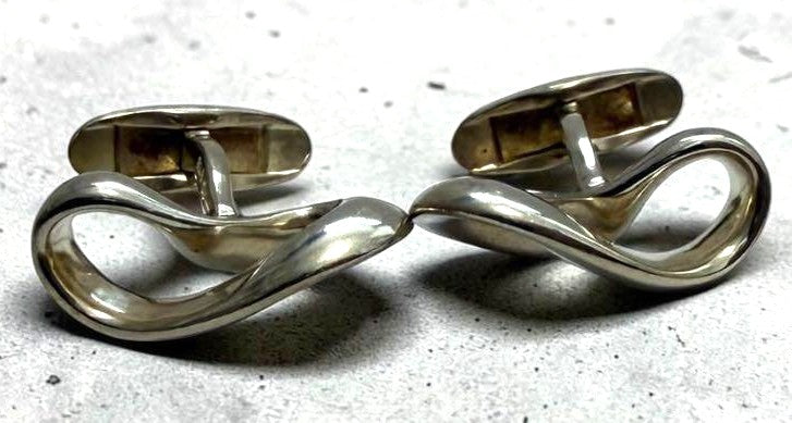 Georg Jensen Infinity Ribbon Cufflinks Sterling Silver 925 Vintage Men's Used