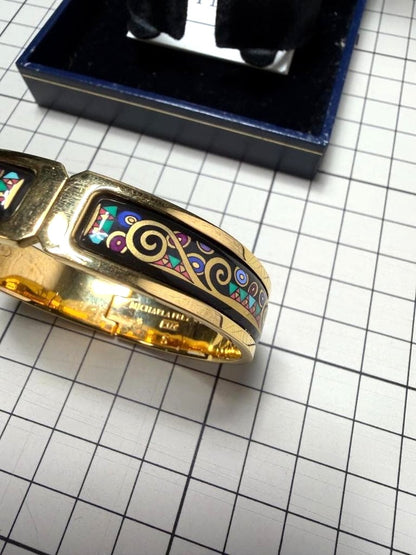 MICHAELA FREY WIEN Enamel Bangle Bracelet Gold Tone Black Vienna Austria Used