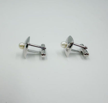 MIKIMOTO Pearl Silver Cufflinks Men Formal Accessories w/ Box Authentic Japan