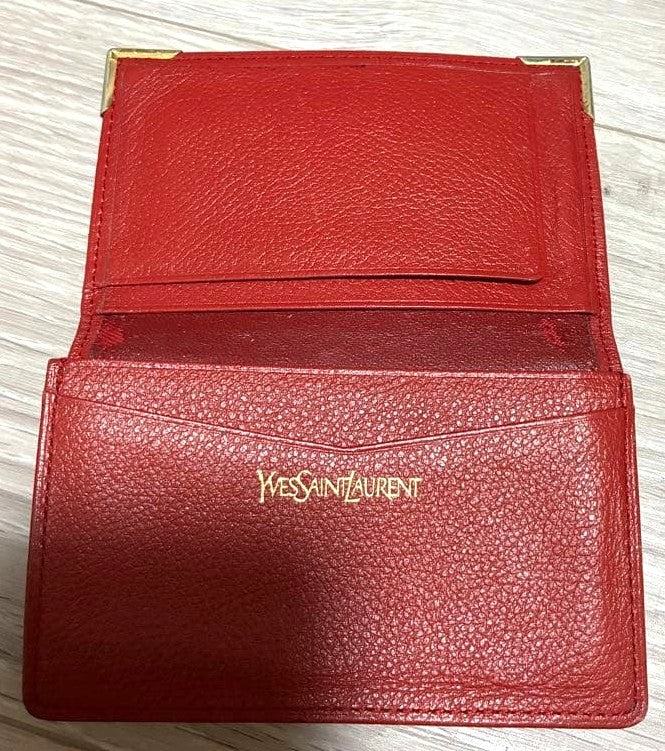 YSL Yves Saint Laurent Vintage Card Case Holder Red Leather Gold HW 4.1x2.8"