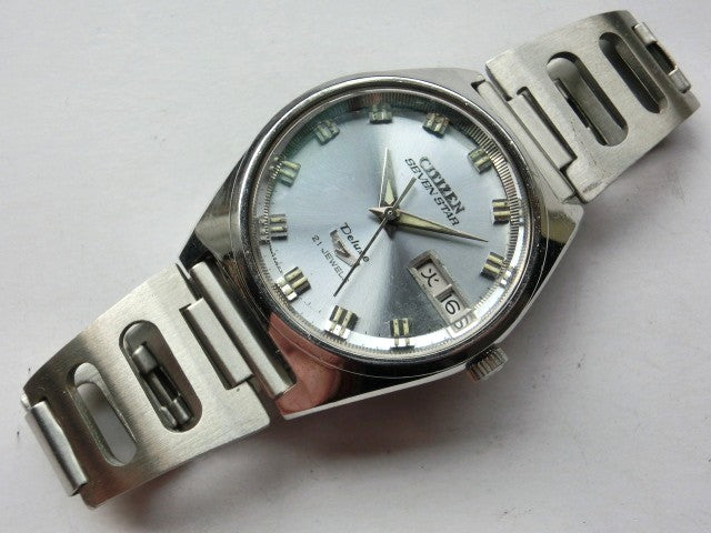 Citizen Seven Star Deluxe 21 Jewels Automatic Men Watch Silver Day-Date Vintage