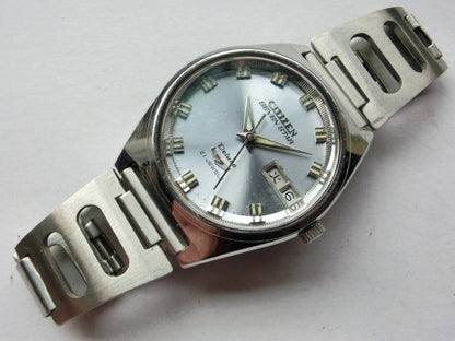 Citizen Seven Star Deluxe 21 Jewels Automatic Men Watch Silver Day-Date Vintage