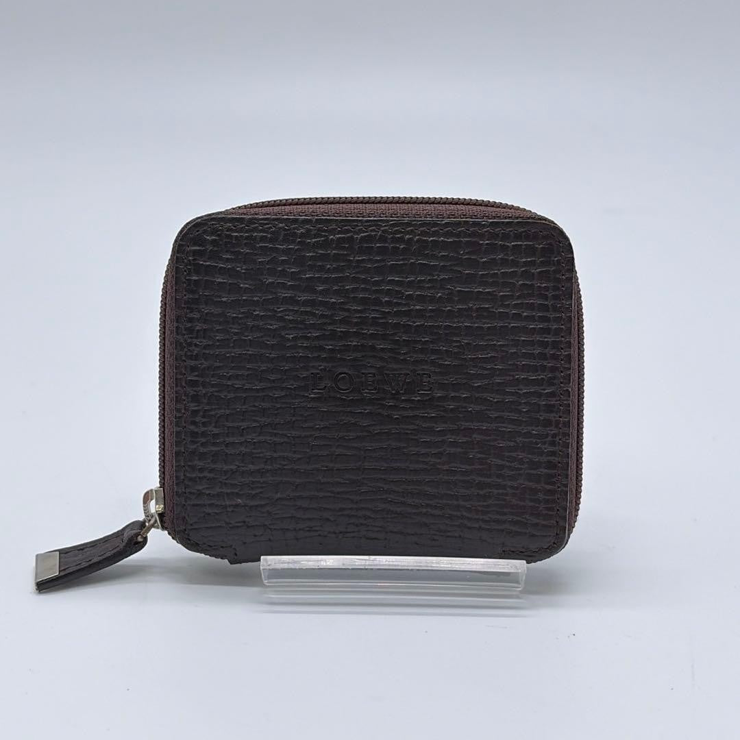 Loewe Dark Brown Leather Zip Around Coin Case 8.5 x 7.5cm 3.3 x 2.9in