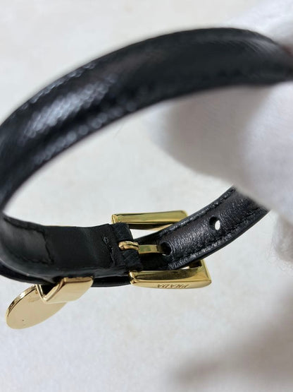 Prada Saffiano Black Leather Gold Hardware Bracelet Bangle Size M
