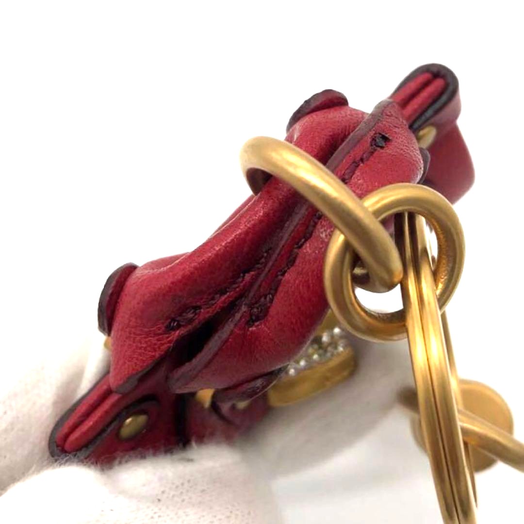 Chloe Paddington Bag Charm Key Ring Red Leather Gold HW Crystal Lock 2.2x2.2in
