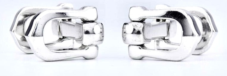 Cartier Long C Shape Decor Cufflinks Silver 925 Authentic Men Japan Used Cuffs