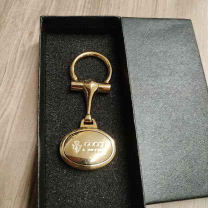 Gucci Auth Vintage Old Gucci GG Logo Gold Metal Keychain 8x3.5x0.6cm Used