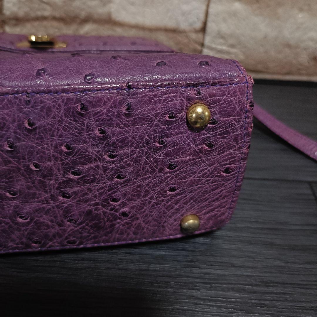 Vintage ENRIQUE LOEWE KNAPPE Purple Ostrich Leather Shoulder Bag Gold Hardware