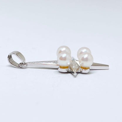 Mikimoto Genuine Baby Pearl Cross Star Faith Pendant Top 925 Silver 3.8-4.0mm