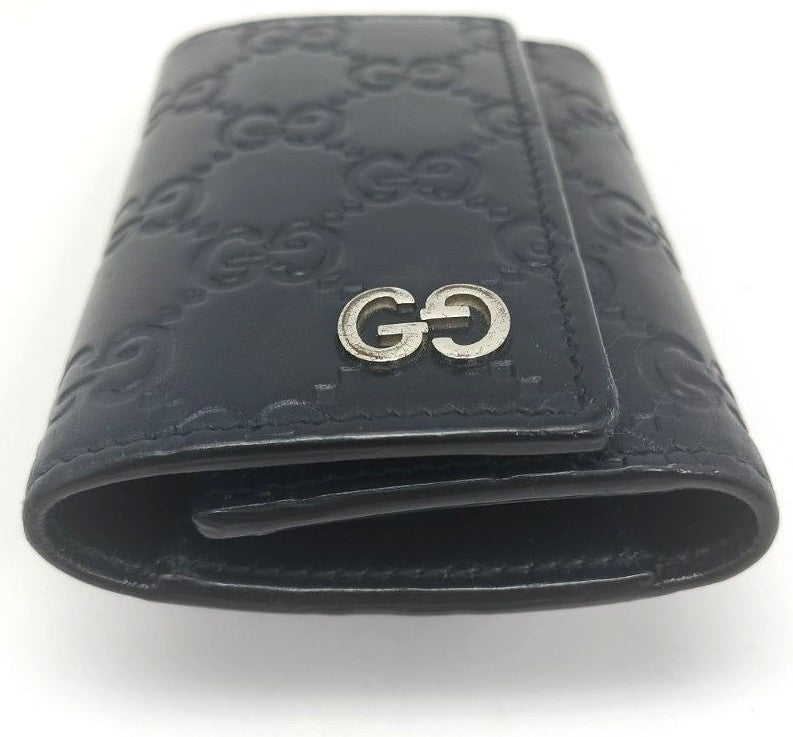 GUCCI Guccissima Key Case Holder 6-Ring Navy Blue Leather GG Logo Authentic