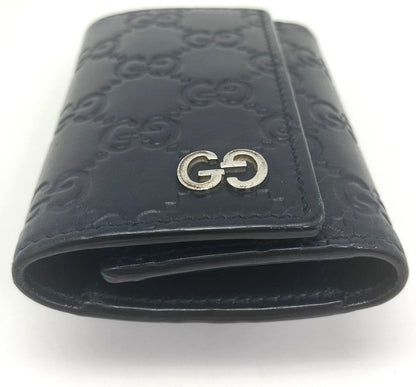 GUCCI Guccissima Key Case Holder 6-Ring Navy Blue Leather GG Logo Authentic