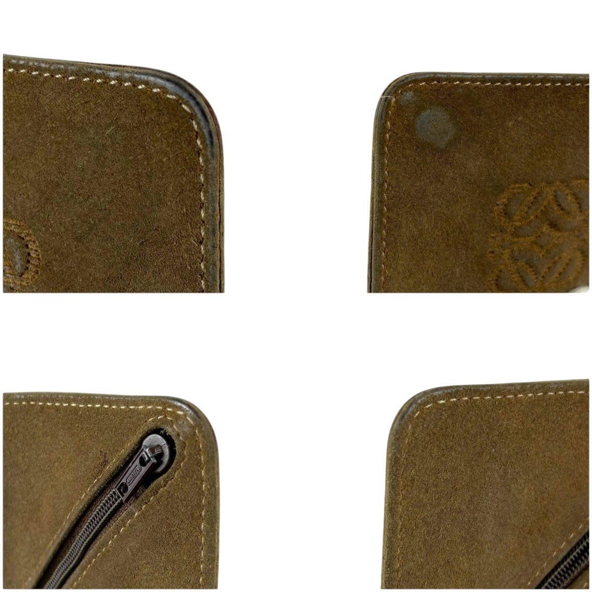 Loewe Anagram Brown Suede Leather Coin Case Coin Purse 10 x 9cm 3.9 x 3.5in