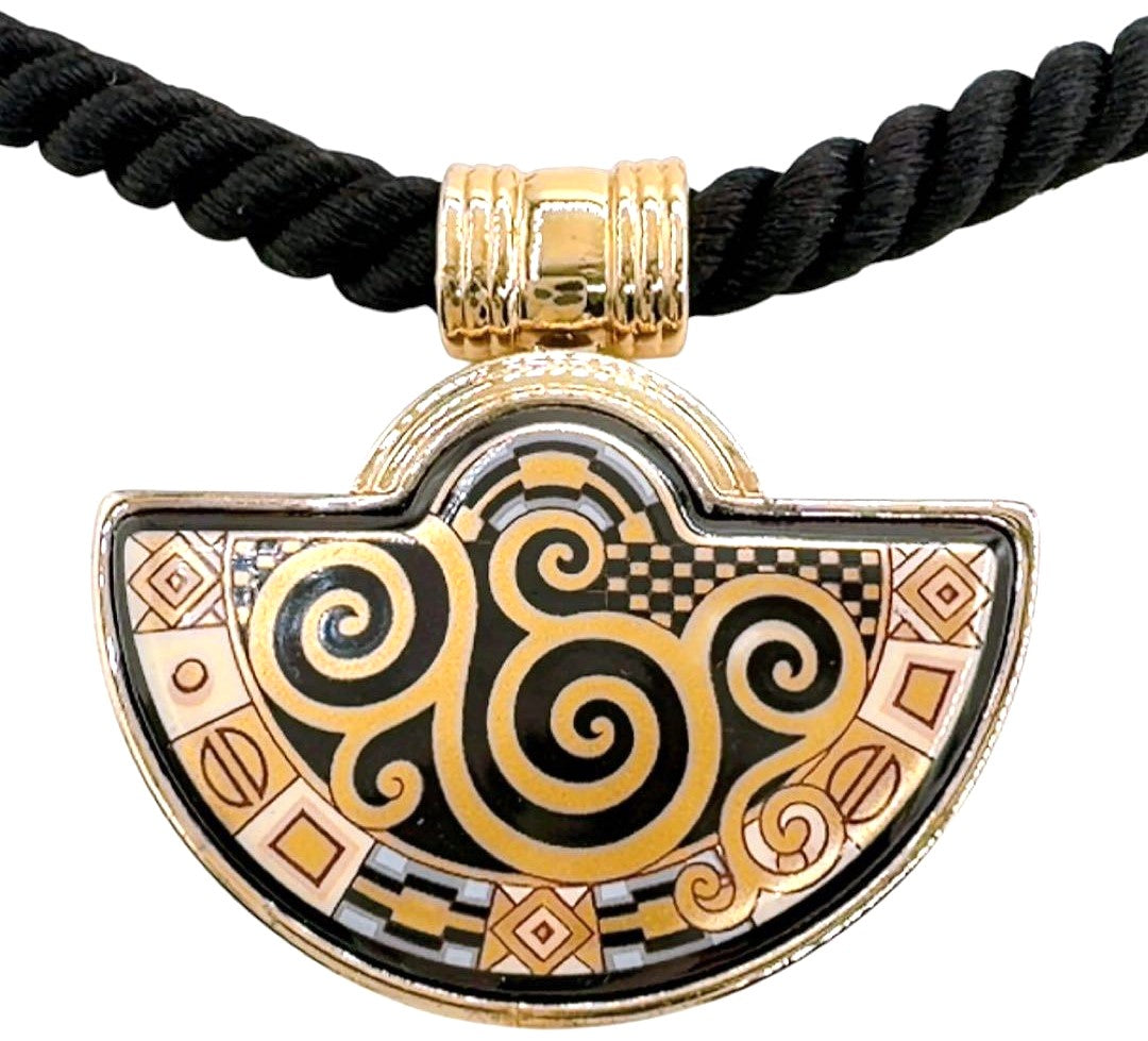 MICHAELA FREY WIEN Klimt Enamel Pendant Necklace Gold Black Vintage Austria