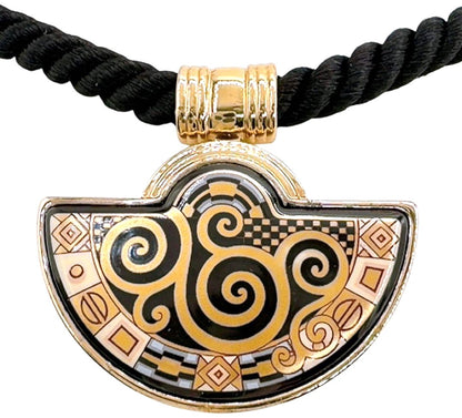 MICHAELA FREY WIEN Klimt Enamel Pendant Necklace Gold Black Vintage Austria