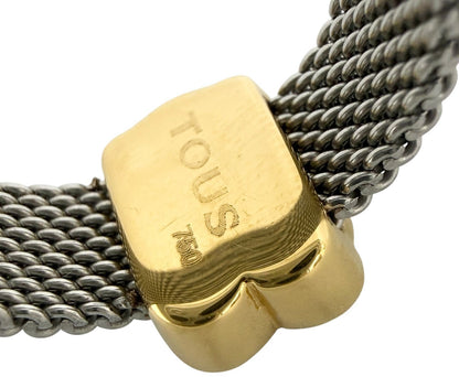 TOUS Bear Mesh Ring US6 EUR51 Wide Band K18 Gold Silver Stainless Steel Used