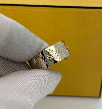 Excellent Fendi FF F is Gold Tone Metal Ring Size S 52 US 6 No Box