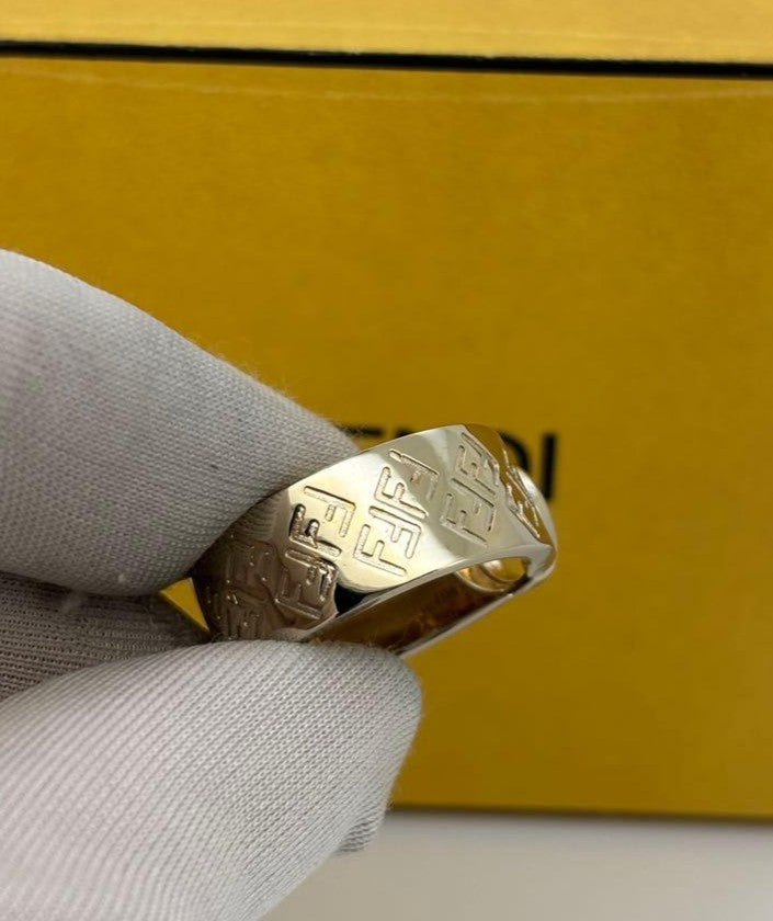 Excellent Fendi FF F is Gold Tone Metal Ring Size S 52 US 6 No Box