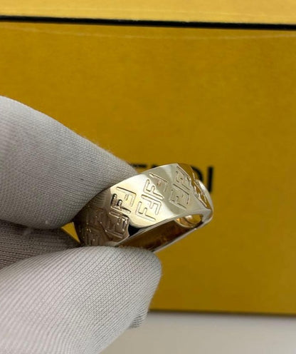 Excellent Fendi FF F is Gold Tone Metal Ring Size S 52 US 6 No Box