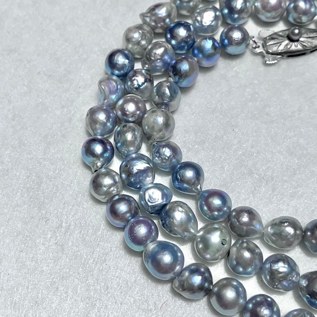 Takashimaya Akoya Pearl Necklace Baroque Blue Gray Semi Long 53cm Silver Clasp