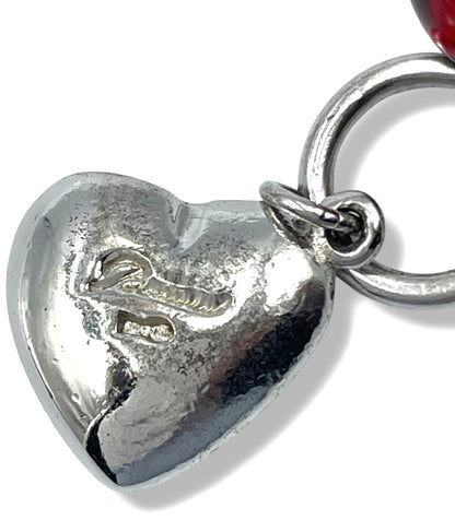 BACCARAT Double Heart Pendant Top Silver 925 Red Crystal Charm Vintage Jewelry