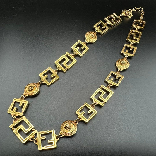 FENDACE Fendi x Versace Gold Tone Logo Medusa Necklace 45-50cm 17.7-19.6in