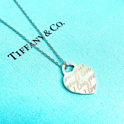 Tiffany & Co Notes Heart Tag Pendant Top Necklace Silver 925 Used I Love You