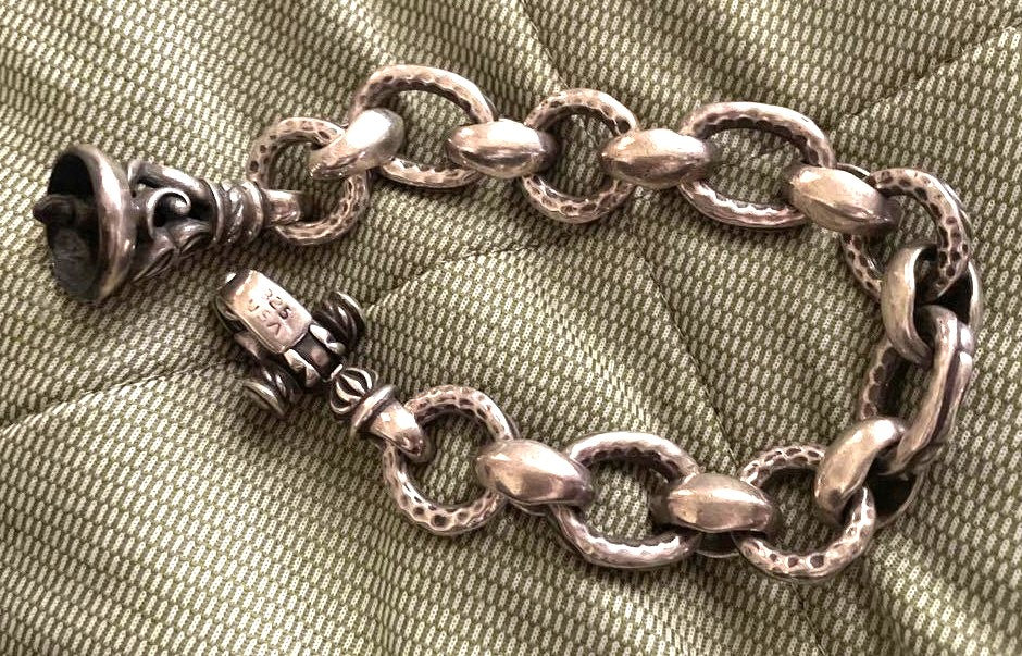 Leonard Kamhout Silver 925 Chain Link Bracelet Hammered Toggle Clasp 109g Used