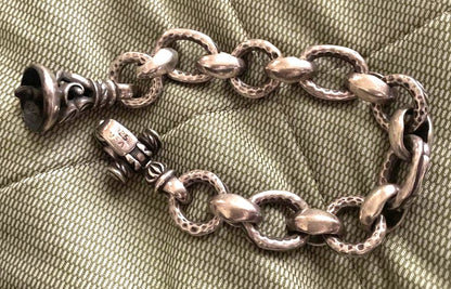 Leonard Kamhout Silver 925 Chain Link Bracelet Hammered Toggle Clasp 109g Used