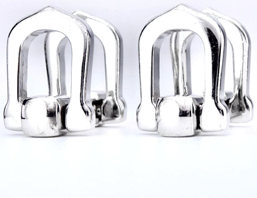 Cartier Long C Shape Decor Cufflinks Silver 925 Authentic Men Japan Used Cuffs