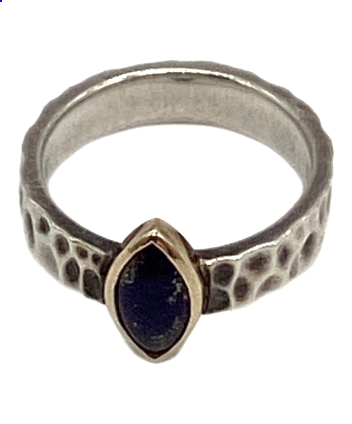 Agete Ring Lapis Lazuli K10 Gold Silver Hammered Band US2.5 EU43 Women Jewelry
