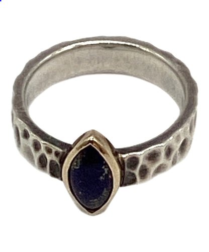 Agete Ring Lapis Lazuli K10 Gold Silver Hammered Band US2.5 EU43 Women Jewelry
