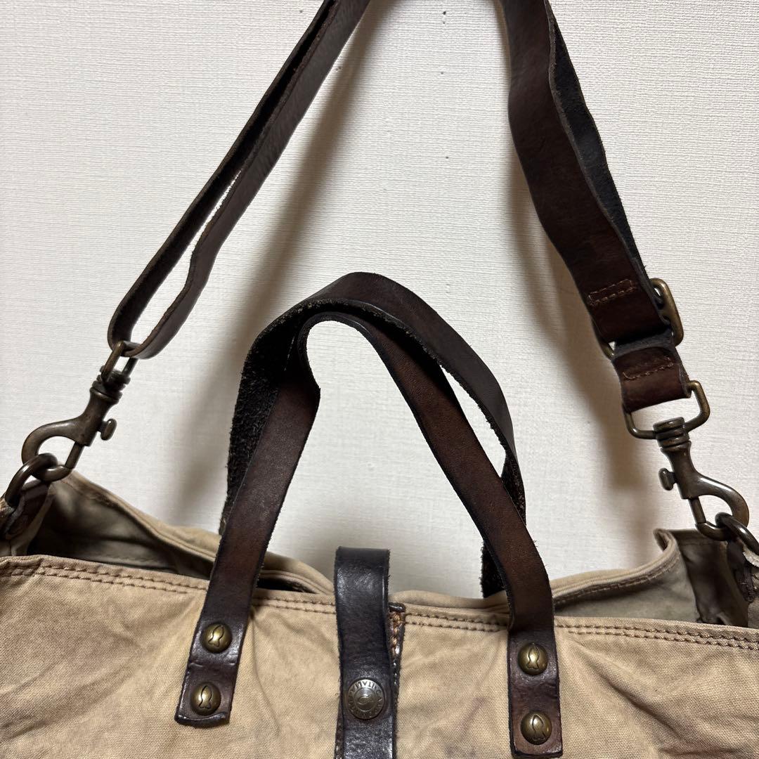 CAMPOMAGGI Canvas Leather Tote Bag Beige Studded Italy 2way Shoulder Vintage