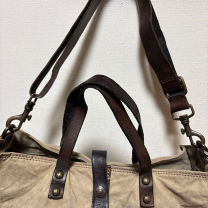CAMPOMAGGI Canvas Leather Tote Bag Beige Studded Italy 2way Shoulder Vintage
