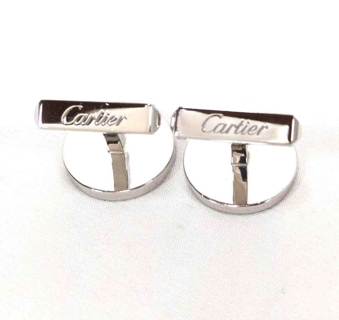 Cartier Double C Logo Cufflinks Silver 925 Black Enamel w/Box Authentic Japan
