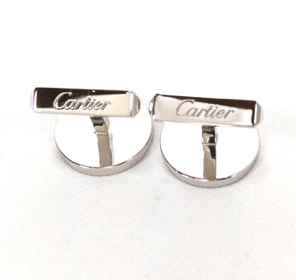 Cartier Double C Logo Cufflinks Silver 925 Black Enamel w/Box Authentic Japan