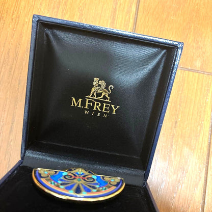 Michaela Frey Wien Half Moon Enamel Brooch Pin Navy Blue Gold Vintage Austria