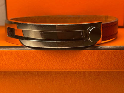 Hermes Pousse Pousse Silver Tone Metal Brique Leather Bracelet Adjustable