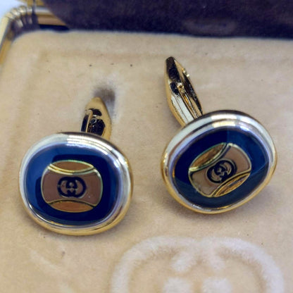 GUCCI Accessory Collection Cufflinks Navy Blue Gold Silver Enamel Vintage Italy