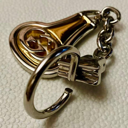 Gucci Auth Old GG Interlocking Logo Keychain Bag Charm Silver Gold 11.5 cm Used