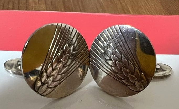 Georg Jensen Cufflinks Sterling Silver 925 Wheat Design Men's Denmark Vintage
