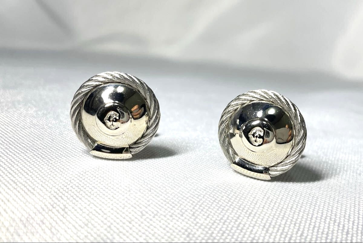 PHILIPPE CHARRIOL Cable Wire C Logo Oval Cufflinks Large Silver Tone 2.2cm