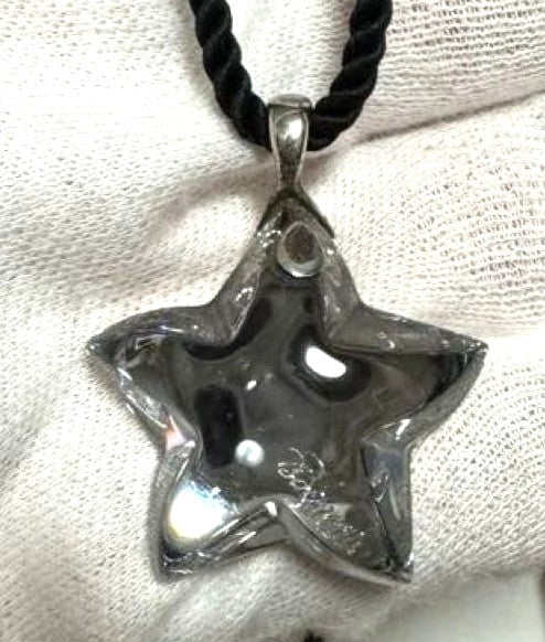 Baccarat Crystal Star Pendant Necklace Silver Tone Black Cord Star Motif Charm