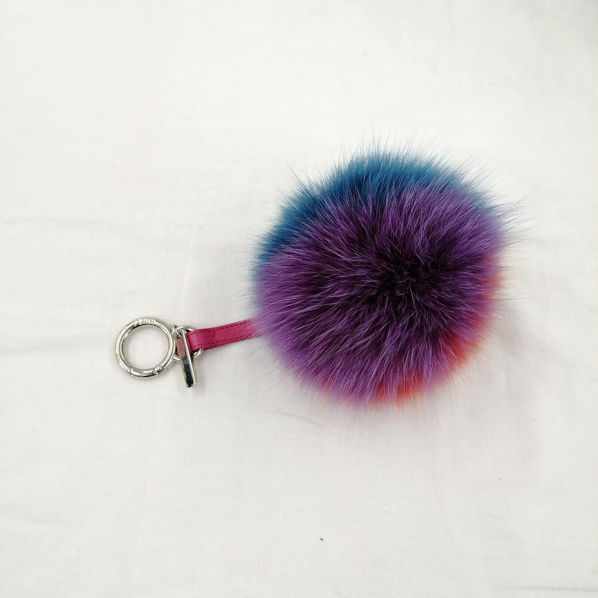 FENDI Fox Fur Pom Pom Bag Charm Keychain Multicolor Pink Blue Purple Silver HW