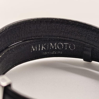 Mikimoto Leather Bracelet Bangle Silver Pearl Heart Charm 41cm Adjustable