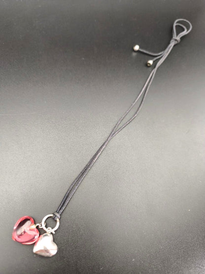 Baccarat Double Heart Necklace Pink Crystal Sterling Silver 925 Adjustable Used