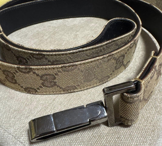 GUCCI GG Supreme Canvas Pet Dog Collar Beige Dark Silver HW Auth Italy 55-60cm