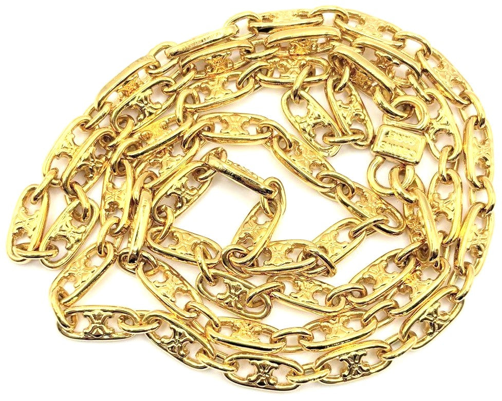 CELINE Triomphe Long Chain Necklace Gold Tone GP Vintage Authentic 83cm 32.7in