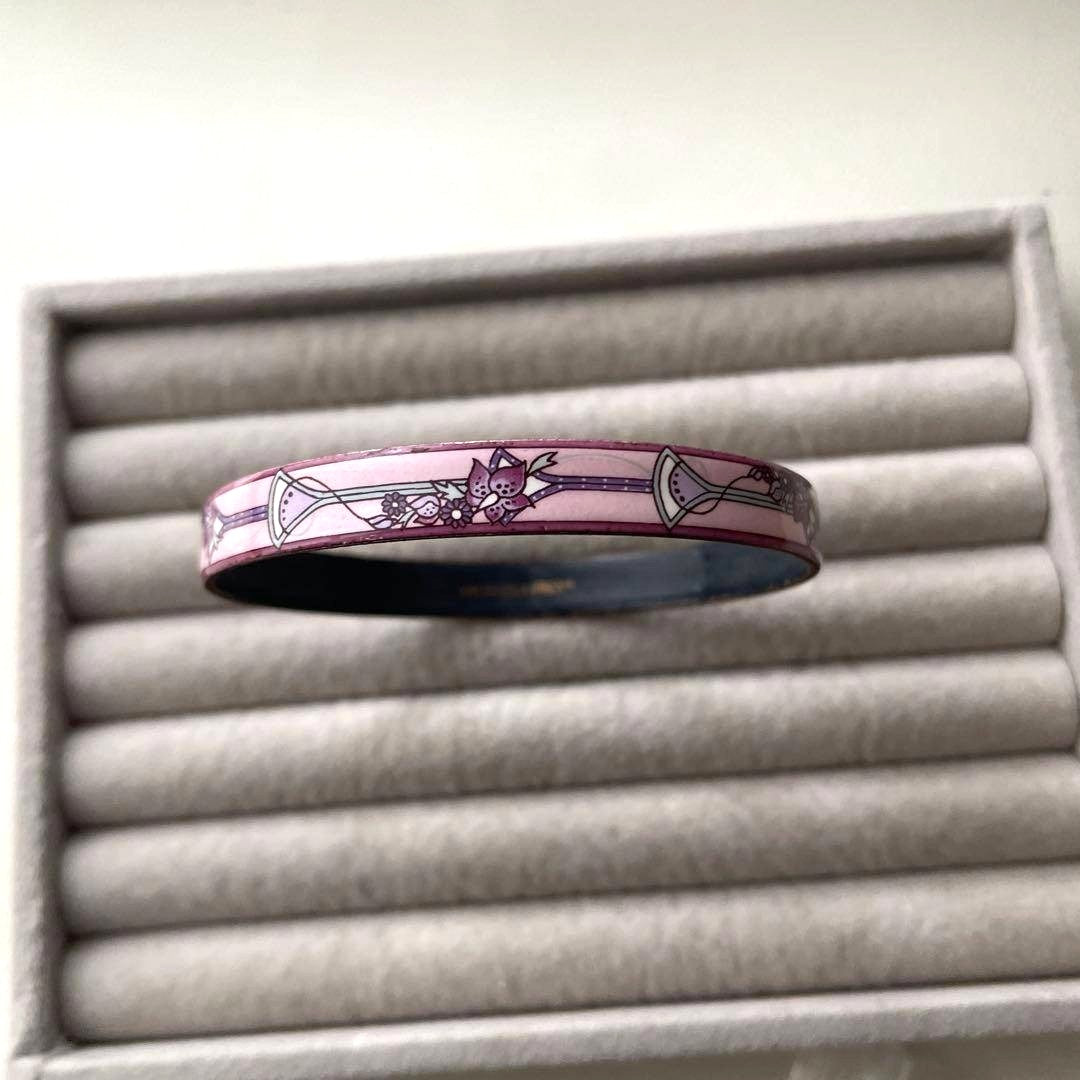 MICHAELA FREY Enamel Bangle Bracelet Pink Purple Floral Austria Copper 7.9in