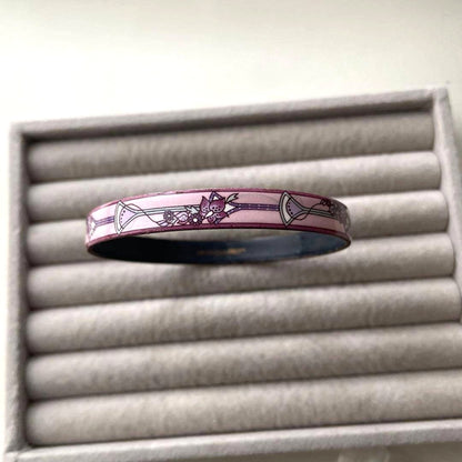 MICHAELA FREY Enamel Bangle Bracelet Pink Purple Floral Austria Copper 7.9in