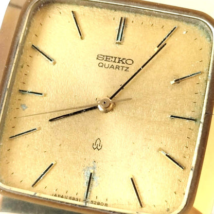 Seiko Dolce 5931-5280R Quartz Square Gold Tone Vintage Watch Carbide Case Japan
